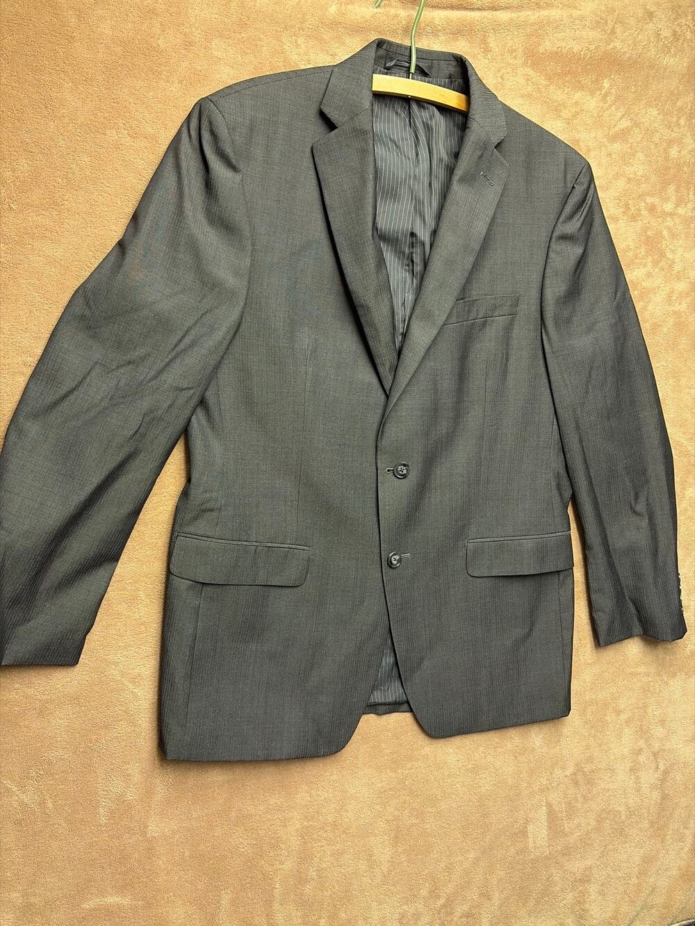 Calvin Klein Blazer 40R Black Gray Striped Slim Fit Wool Sport Coat Macys Tag